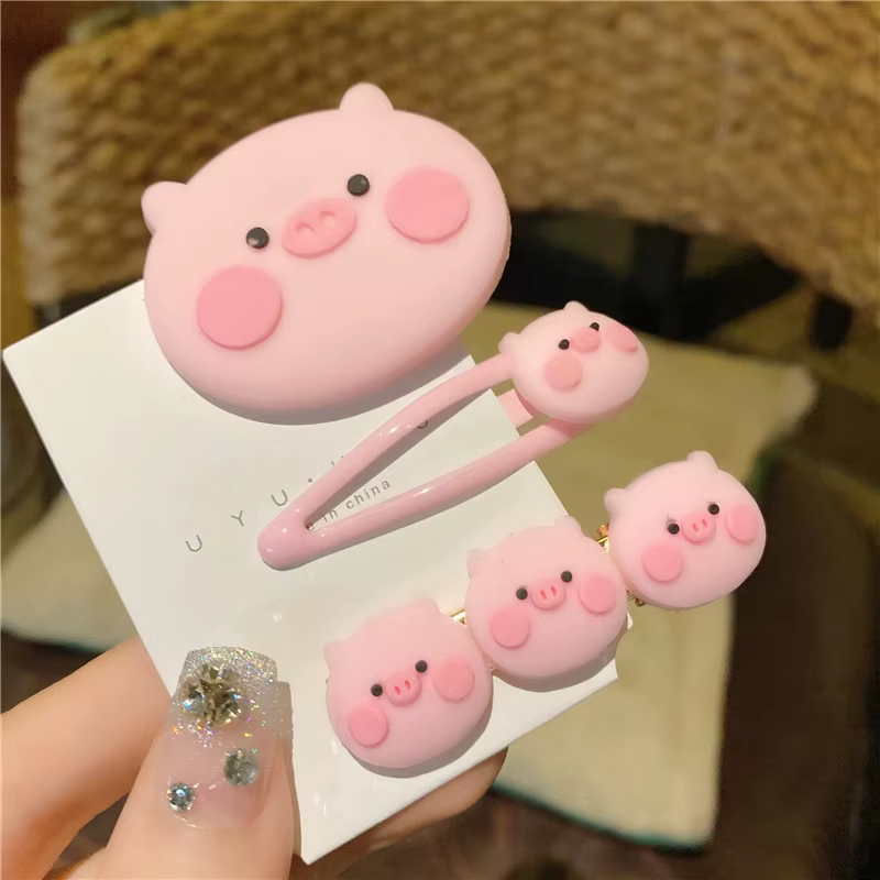 Pinces à cheveux cochon rose pour enfants