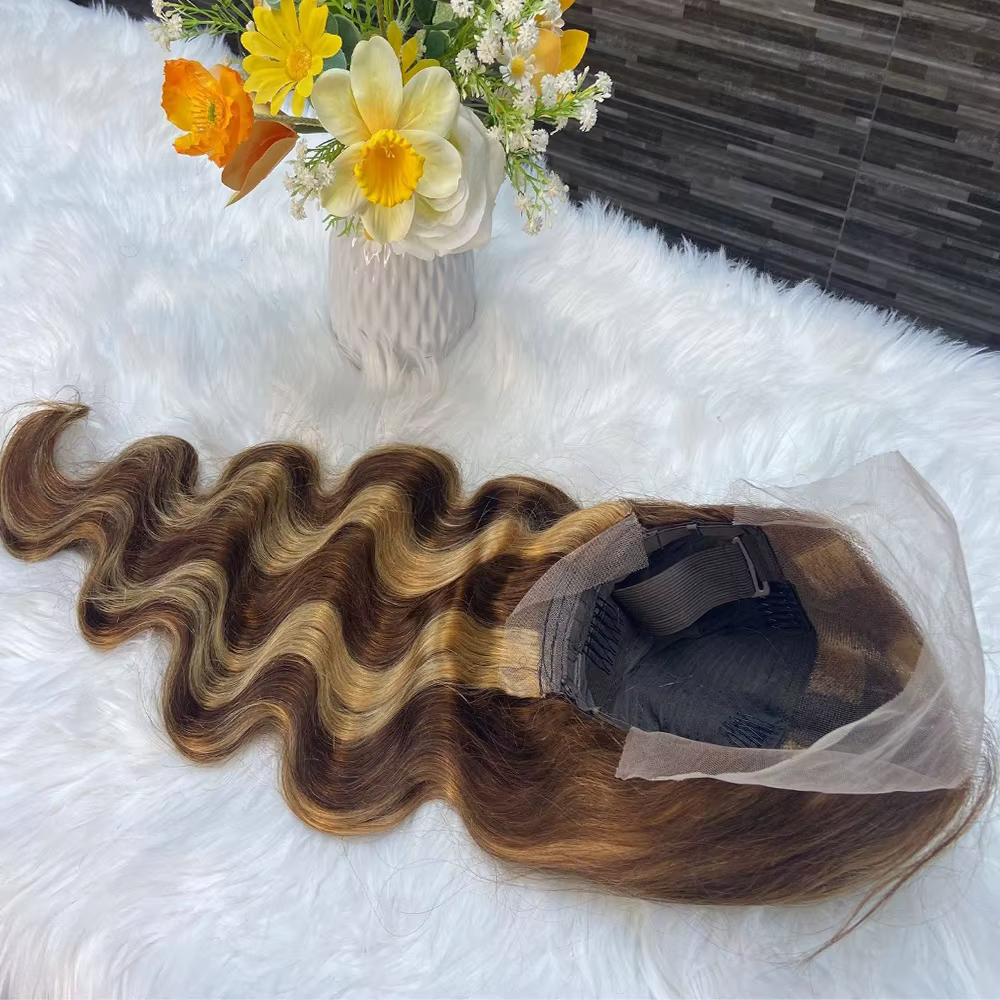 Perruques colorées avec mèches, cheveux humains, perruque frontale en dentelle HD 13x4 13x6, cheveux brésiliens 100% naturels, blond ombré P4/27, perruques ondulées