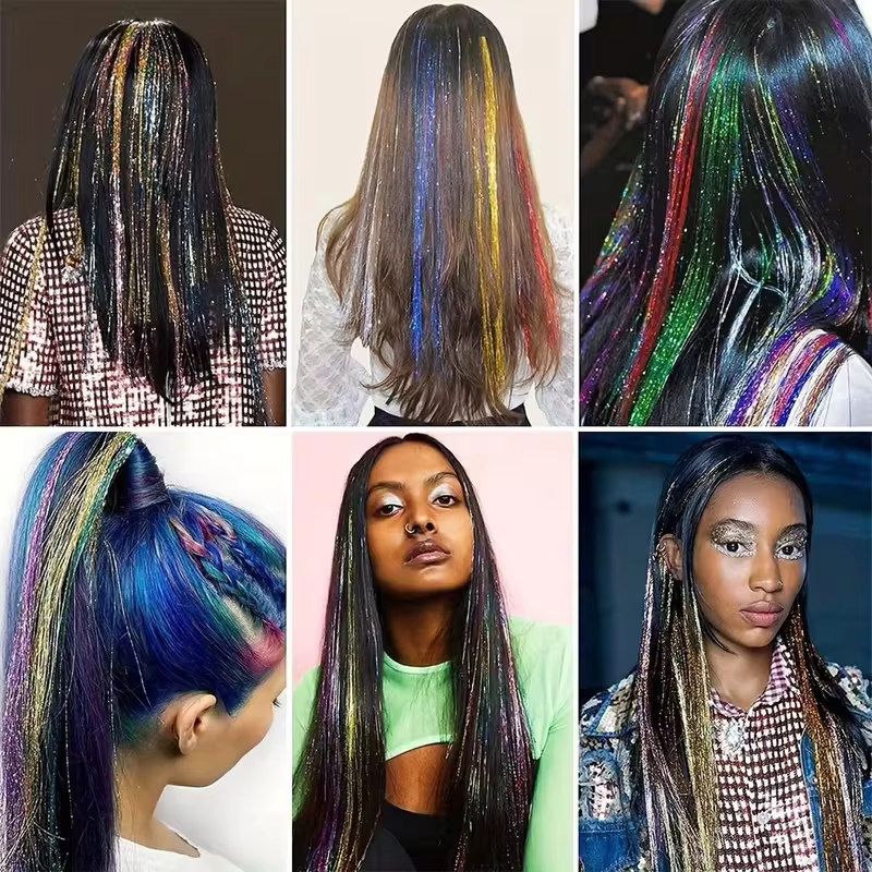 Extensions de cheveux en soie arc-en-ciel scintillantes pour femmes