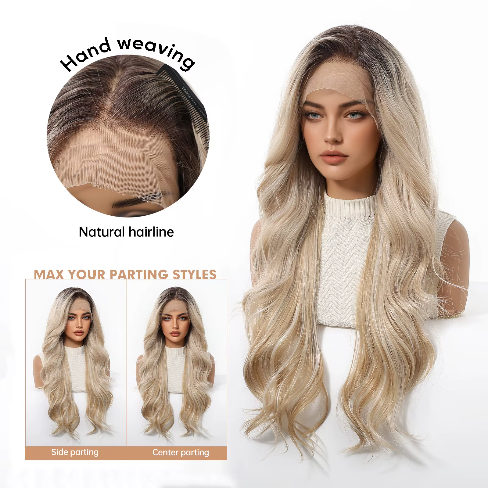 EASIHAIR – perruques synthétiques Lace Front HD ondulées longues pour femmes
