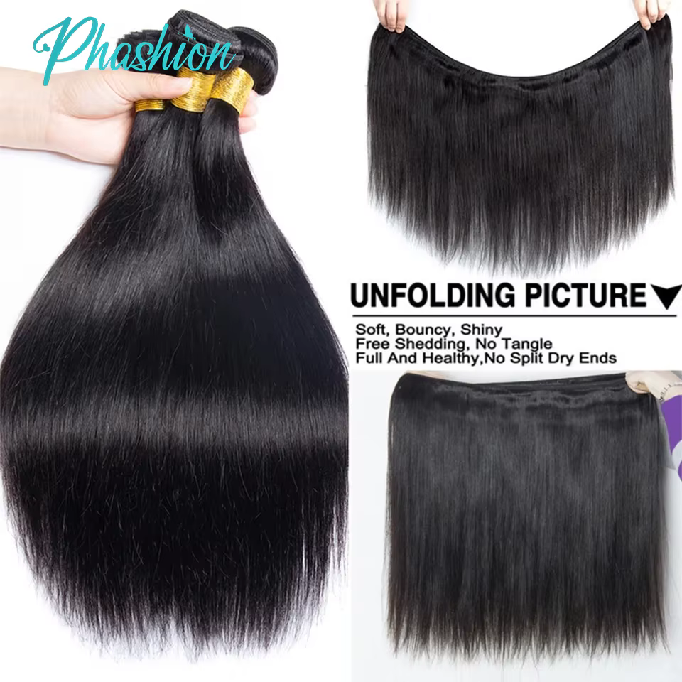 Phashion cheveux humains droits paquets 1/3 pièces/lot 30 32 pouces Remy Extensions
