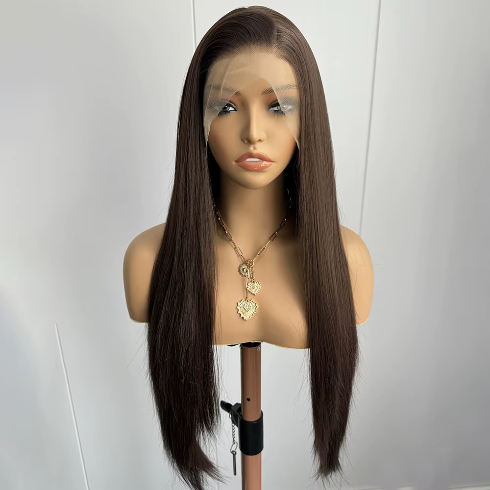 Perruque Lace Front Wig synthétique brune longue et lisse pour femmes