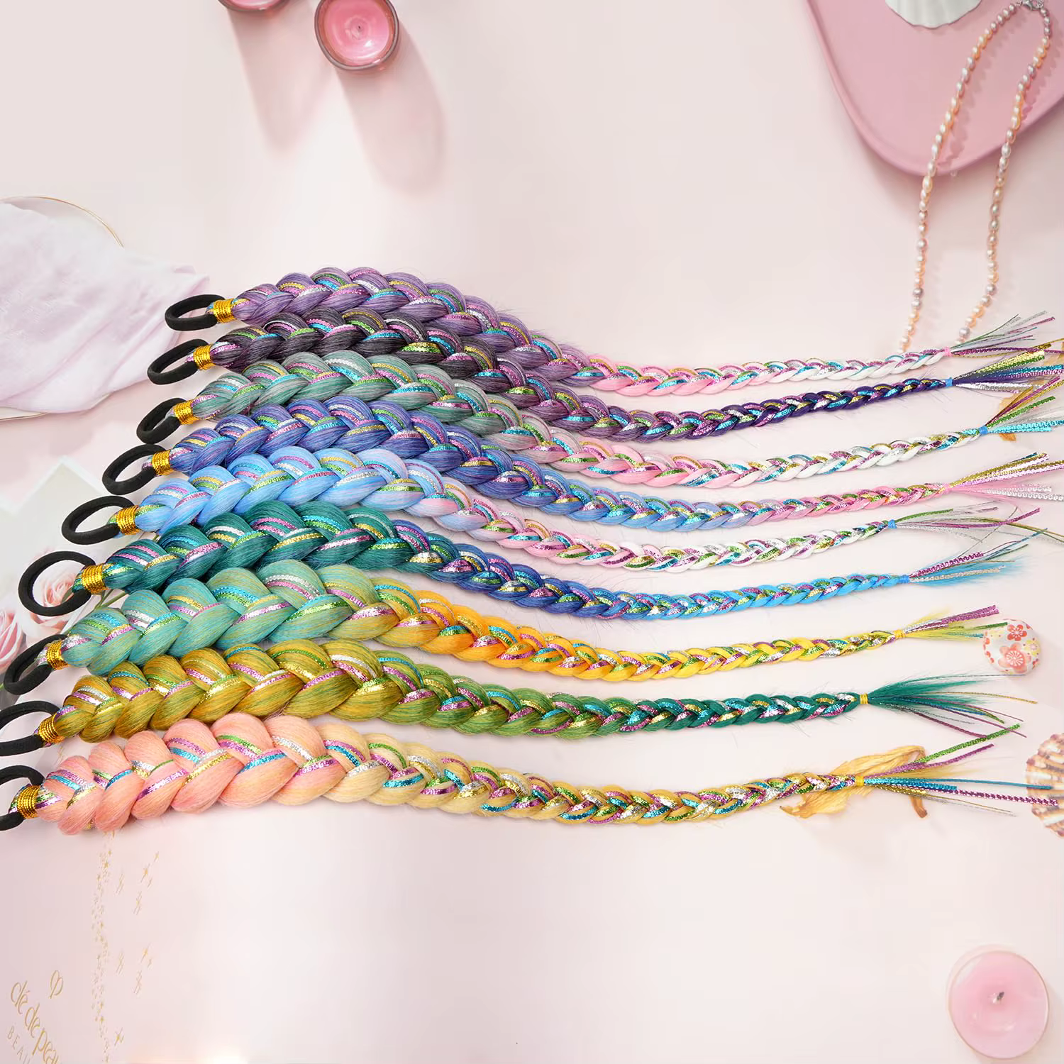 26 pouces cheveux Tinsel couleur tressé queue de cheval Extension 1/2 Pack bleu rose dégradé Extensions