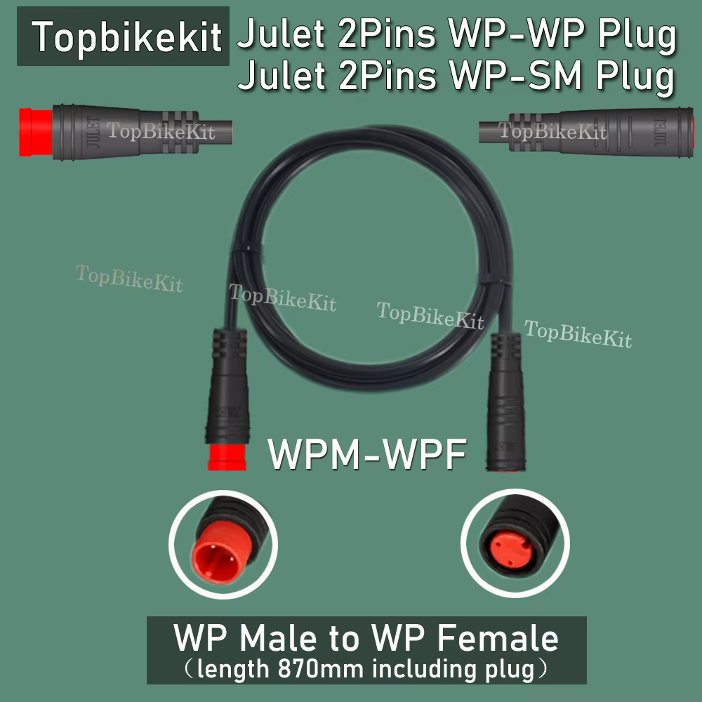 Ebike Julet câble d'extension 2 broches 2P WP-WP WP-SM Julet adaptateur de câble d'extension de prise étanche pour lumière/levier de frein/capteur