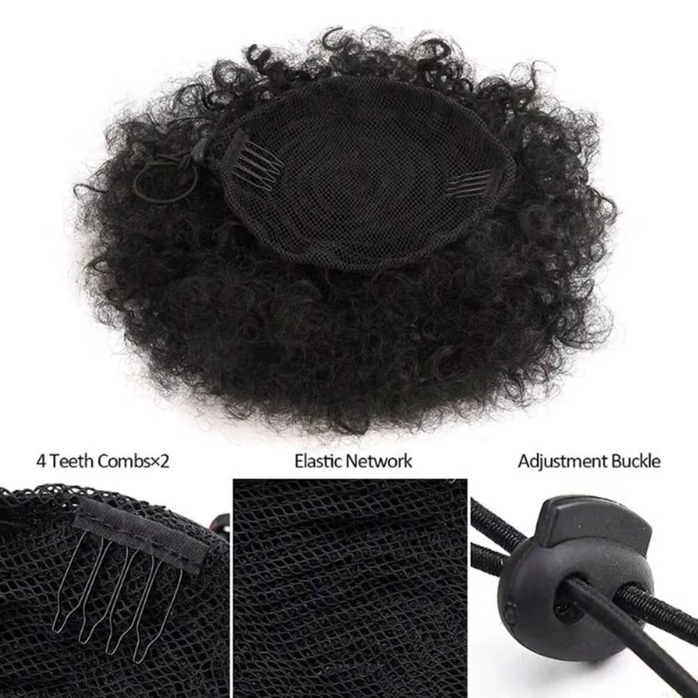 Extension de queue de cheval afro synthétique courte noire avec cordon de serrage pour femmes noires