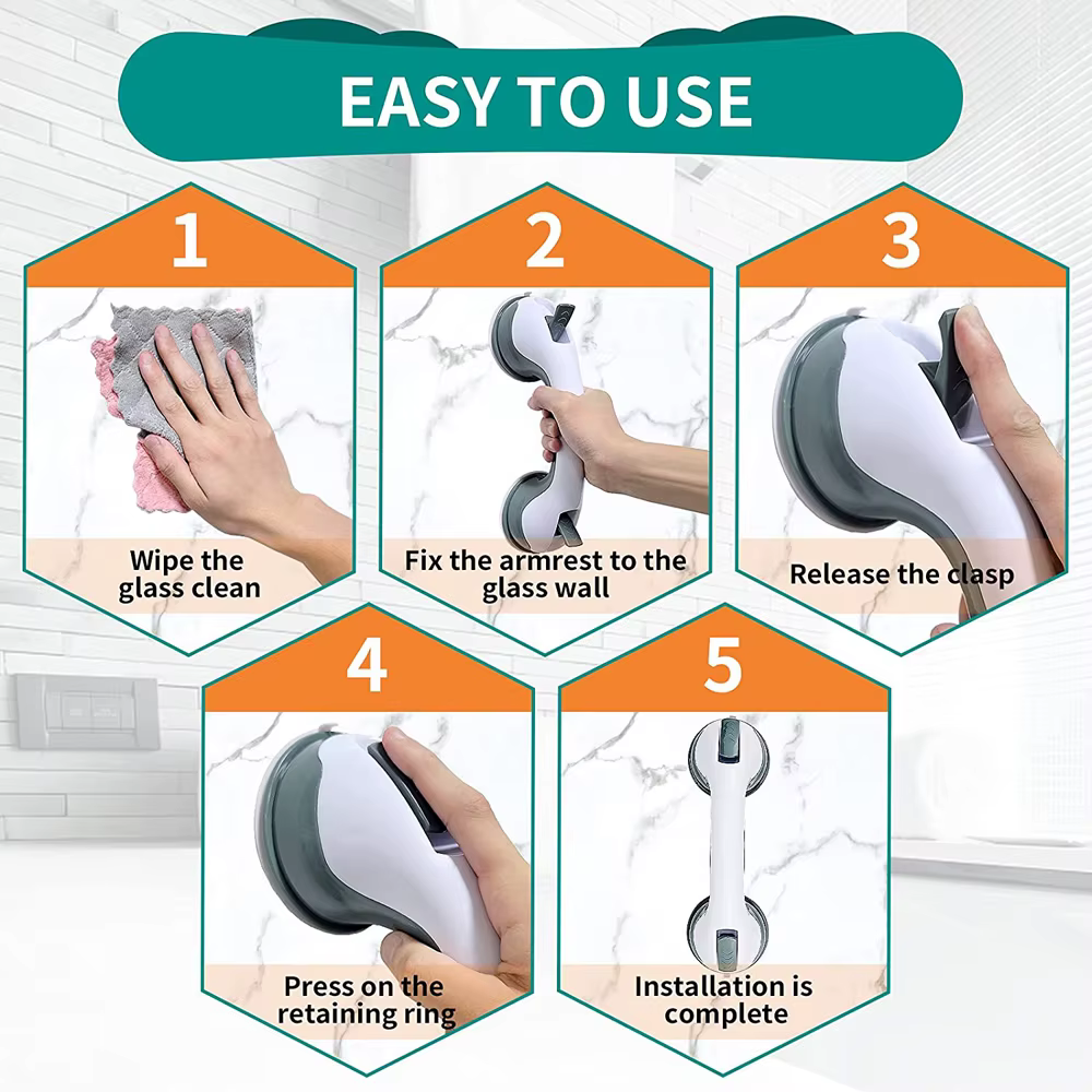 Nouvelles barres d'appui pour poignée de douche, Ultra poignée, double verrouillage, ventouses de sécurité, poignée d'aide, Support antidérapant pour toilettes, salle de bains