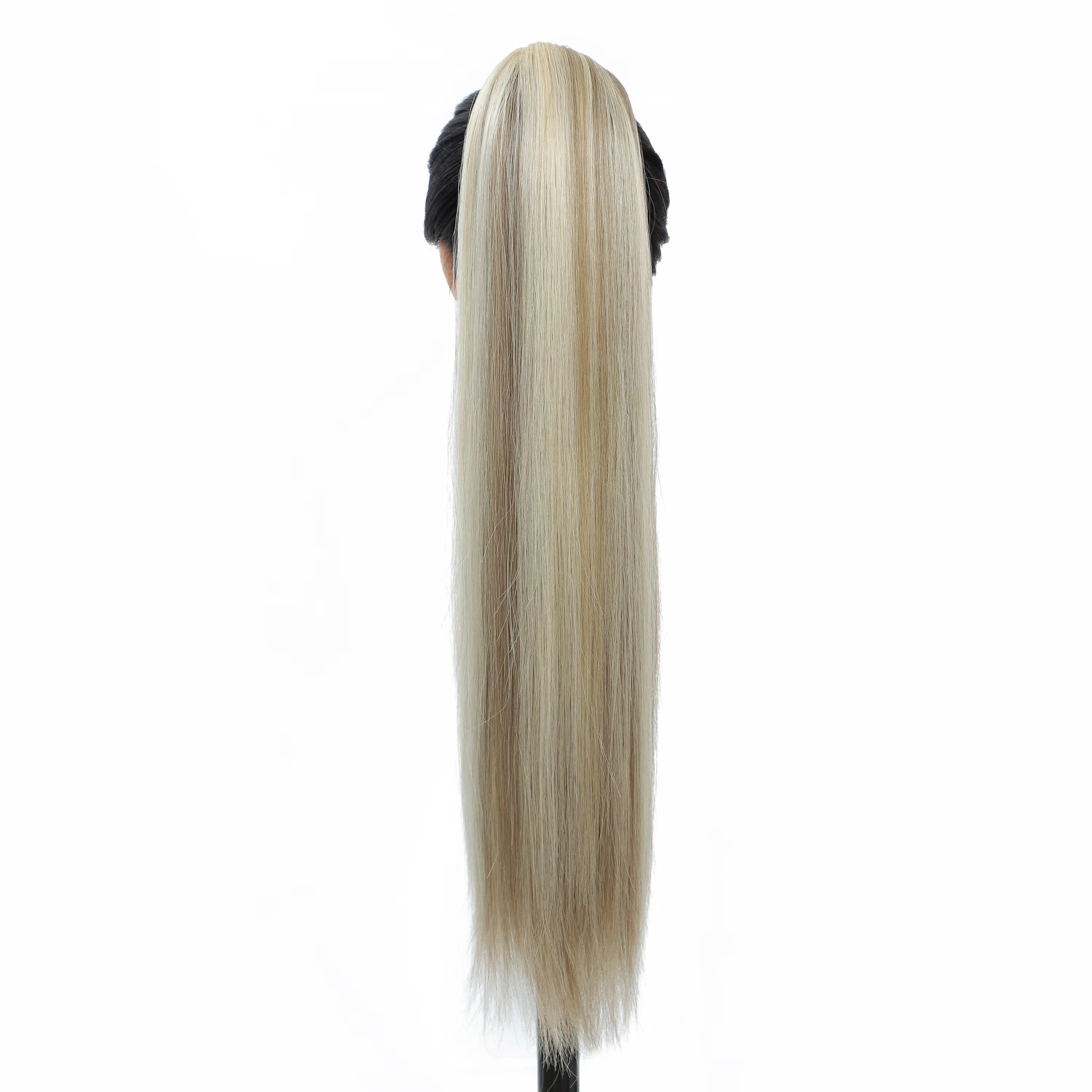 28 pouces queue de cheval droite Blonde 27/613 Extensions de cheveux avec Clips Ombre brun cordon coloré Bio haute température synthétique