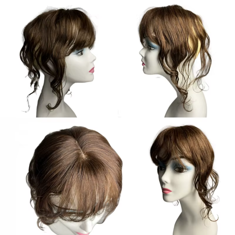 35 cm corps ondulé cheveux humains Toppers pour les femmes avec frange bouclés Topper Clip-in Extension