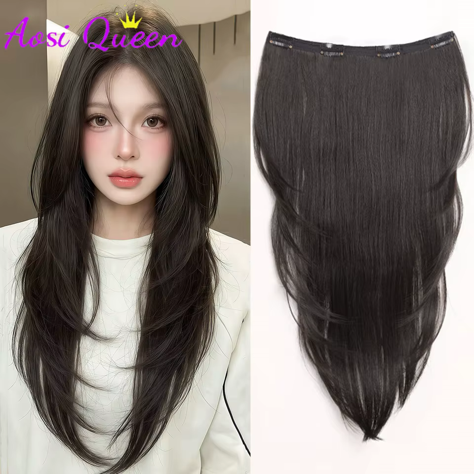 Extensions de cheveux synthétiques AOSIQUEEN à boucles intérieures, ultra-fines et invisibles, pour femmes, en une seule pièce, longues et droites