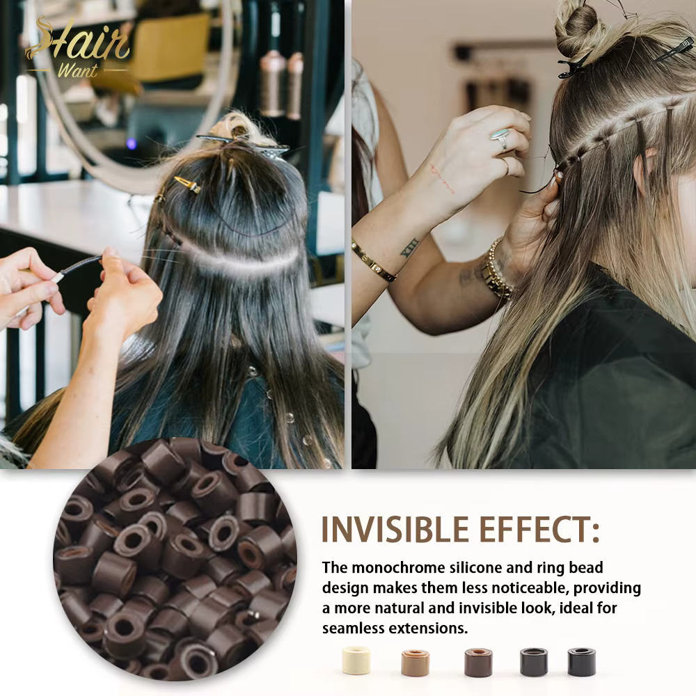 Perles micro-liens en silicone de 4 mm (1000 pièces) pour extensions de cheveux invisibles à coudre
