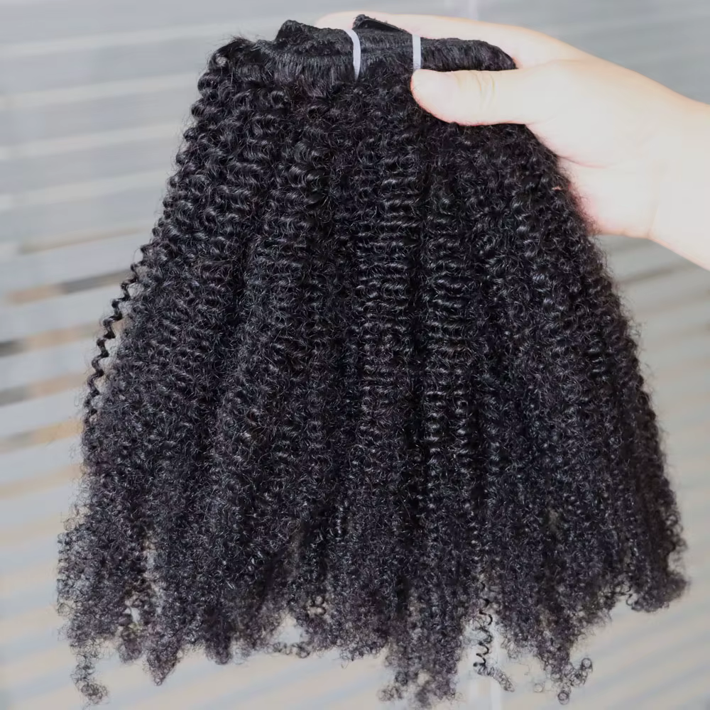 KPLYGDG réel 4C Afro crépus bouclés Extensions de cheveux humains Clips en naturel noir vierge Remy pince dans