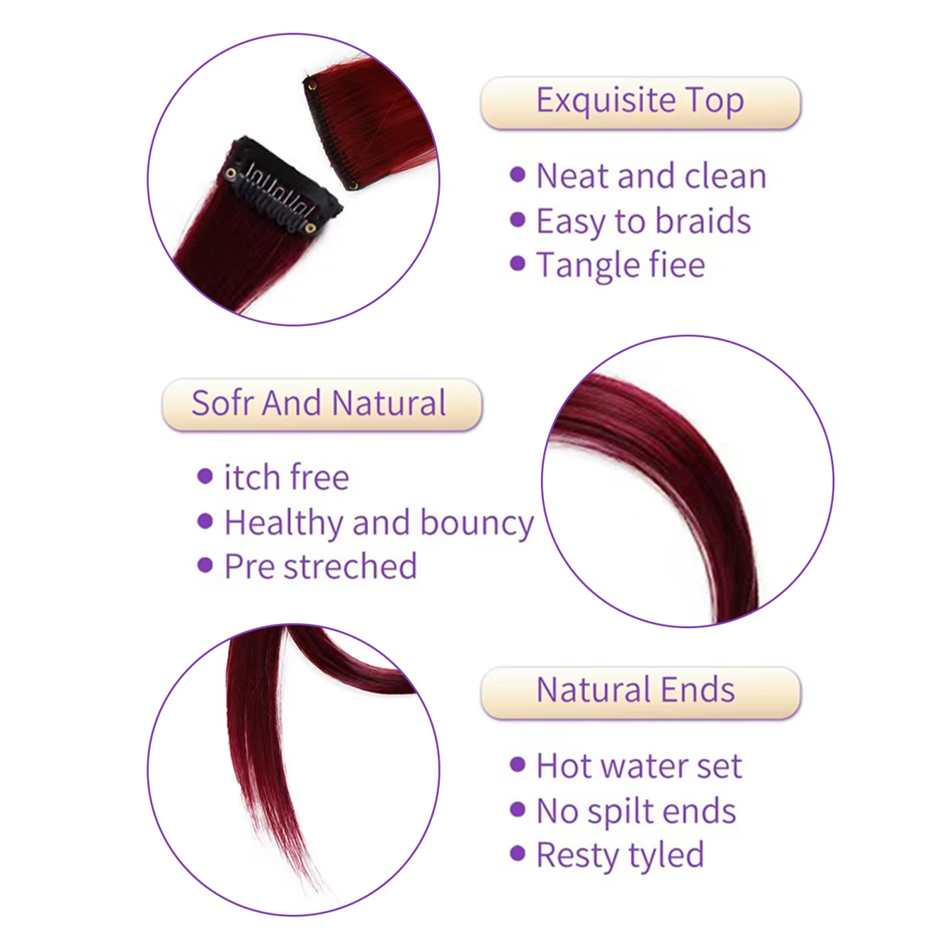 5 pièces/ensemble cheveux longs raides dans les Extensions pince synthétique
