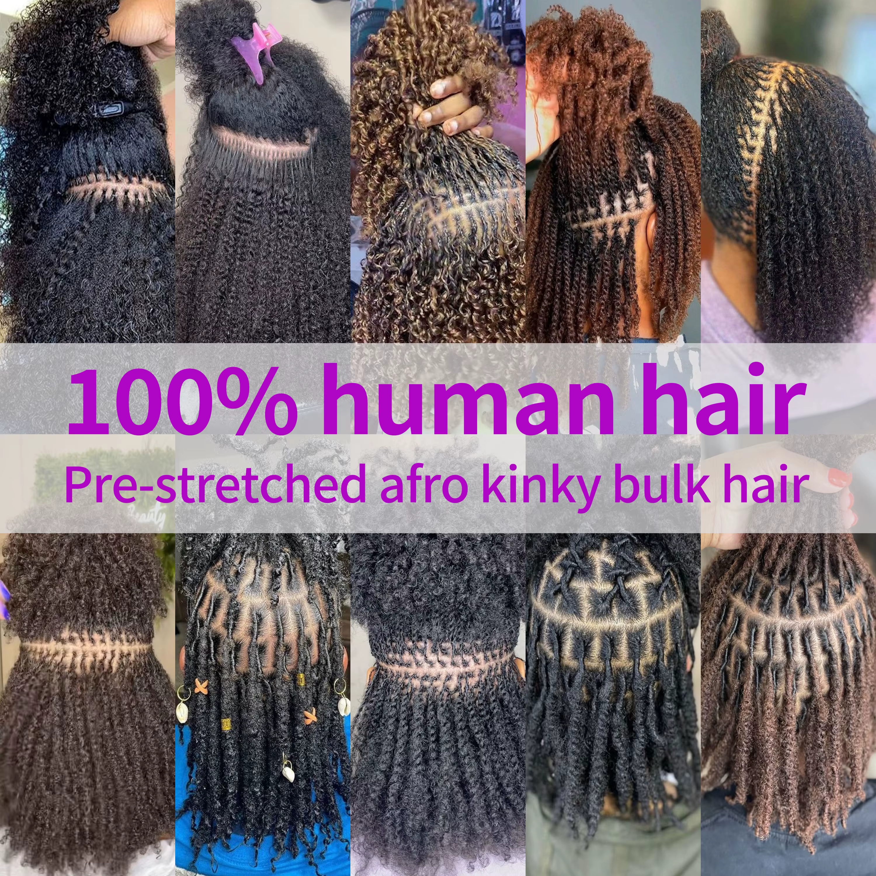 Anna 50g # Salt & Pepper 100% cheveux humains non transformés Afro crépus pré-étirés Extensions