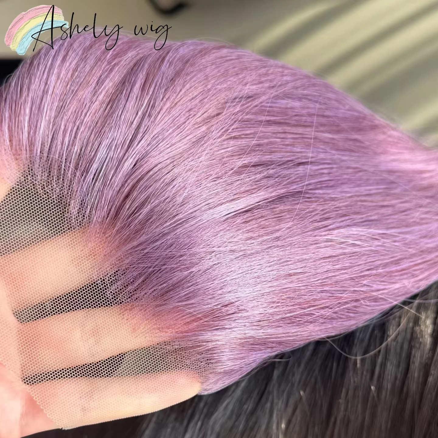 Perruque violette longue droite en dentelle pour femme