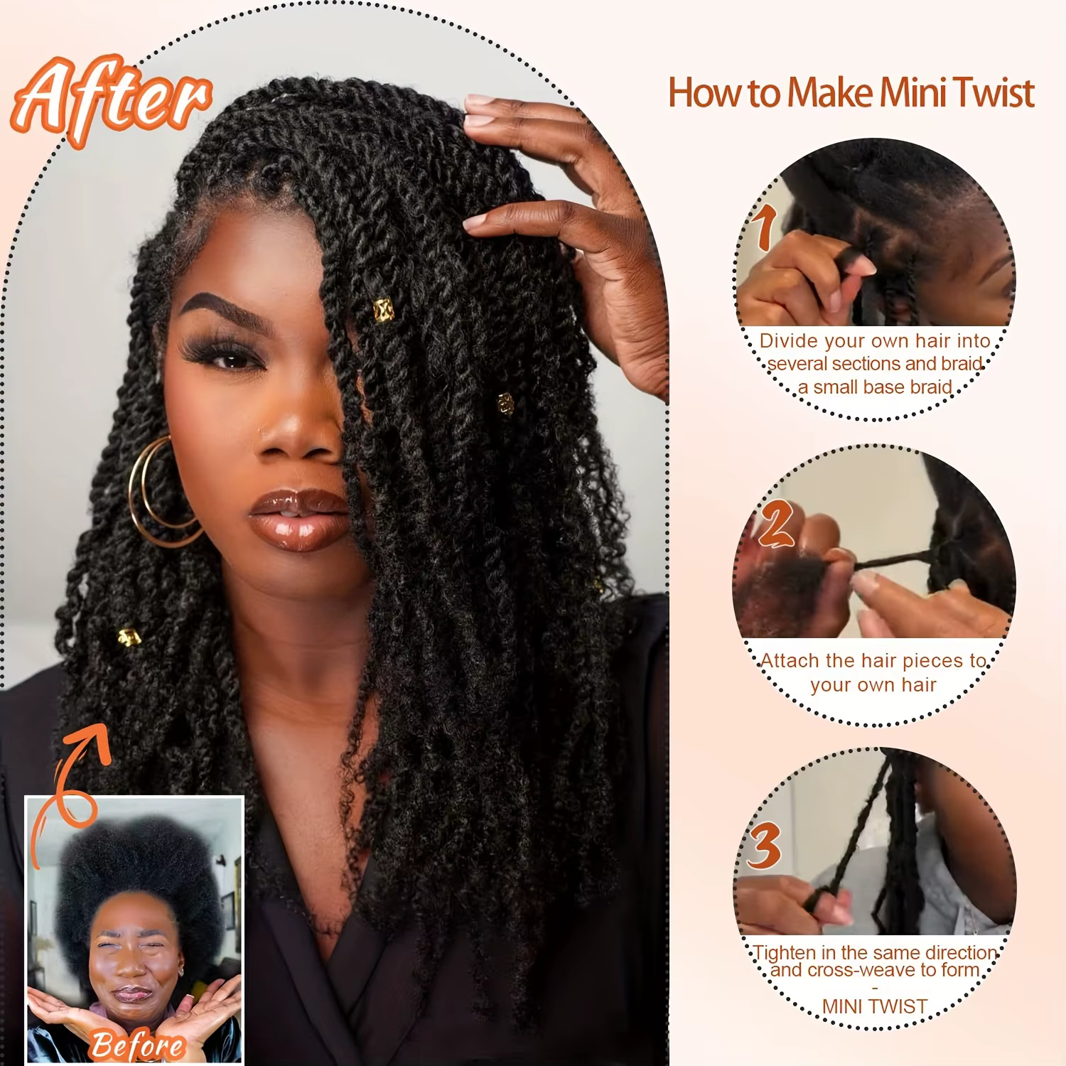 Cheveux synthétiques bouclés afro crépus pour tresses/extensions de locs permanentes