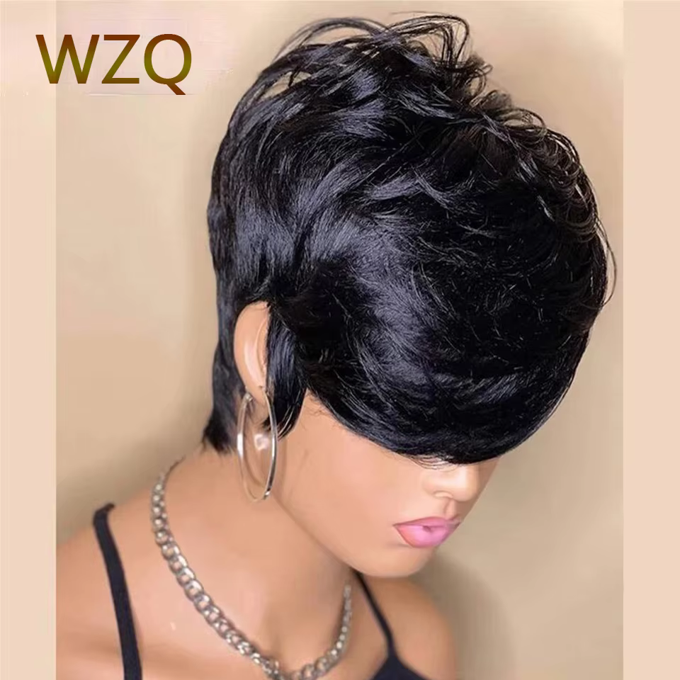 Perruques de cheveux humains droites coupe lutin pour femmes perruque Bob courte couleur naturelle accessoires