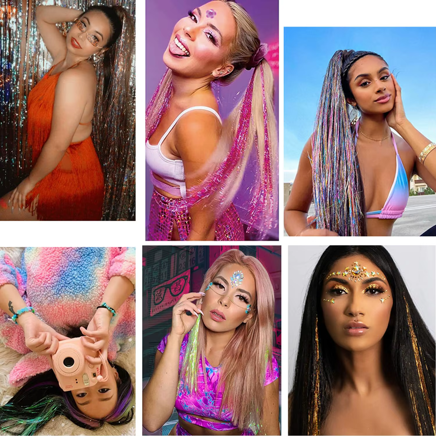 6 pièces pince à cheveux en 23.6 pouces paillettes synthétique