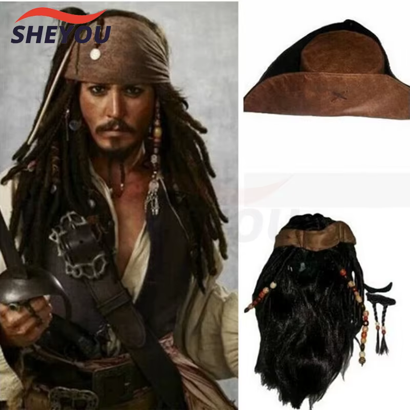 Perruque de Cosplay Jack Captain Pirates des caraïbes
