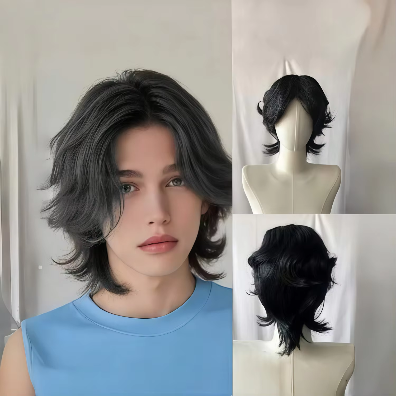 Perruque synthétique noire pour hommes