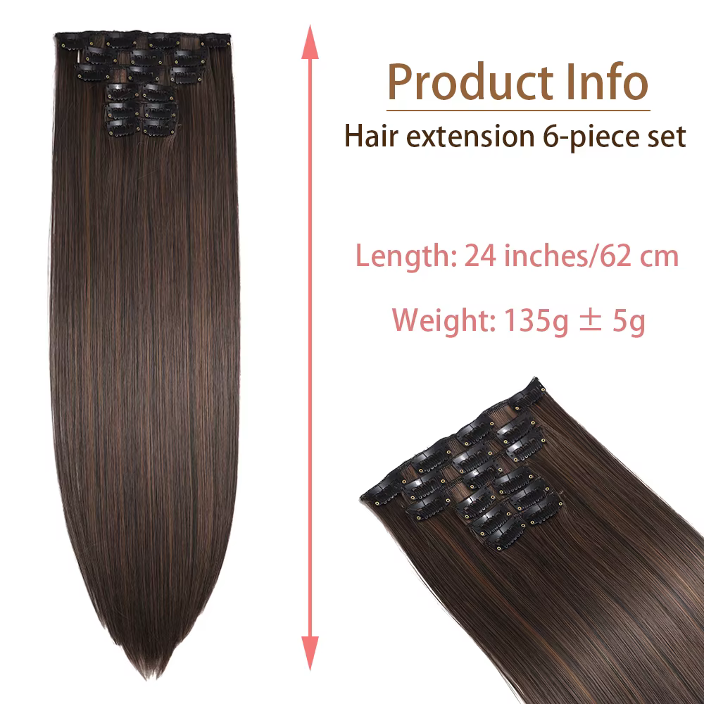 Extensions de cheveux synthétiques longues et lisses de 24 pouces