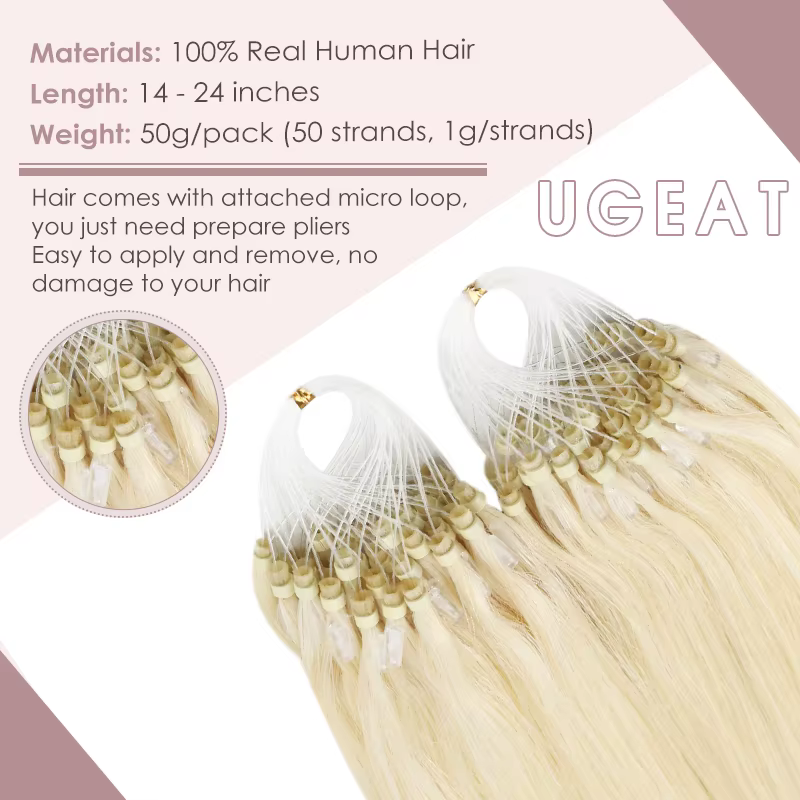 Ugeat Micro boucle Extensions de cheveux humains vrais