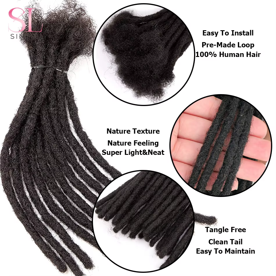 Extensions de Dreadlock vrais cheveux humains pour homme/femmes 0.4 cm de largeur Extensions Loc permanentes 60 brins 6-22 pouces Dreadlock brésilien